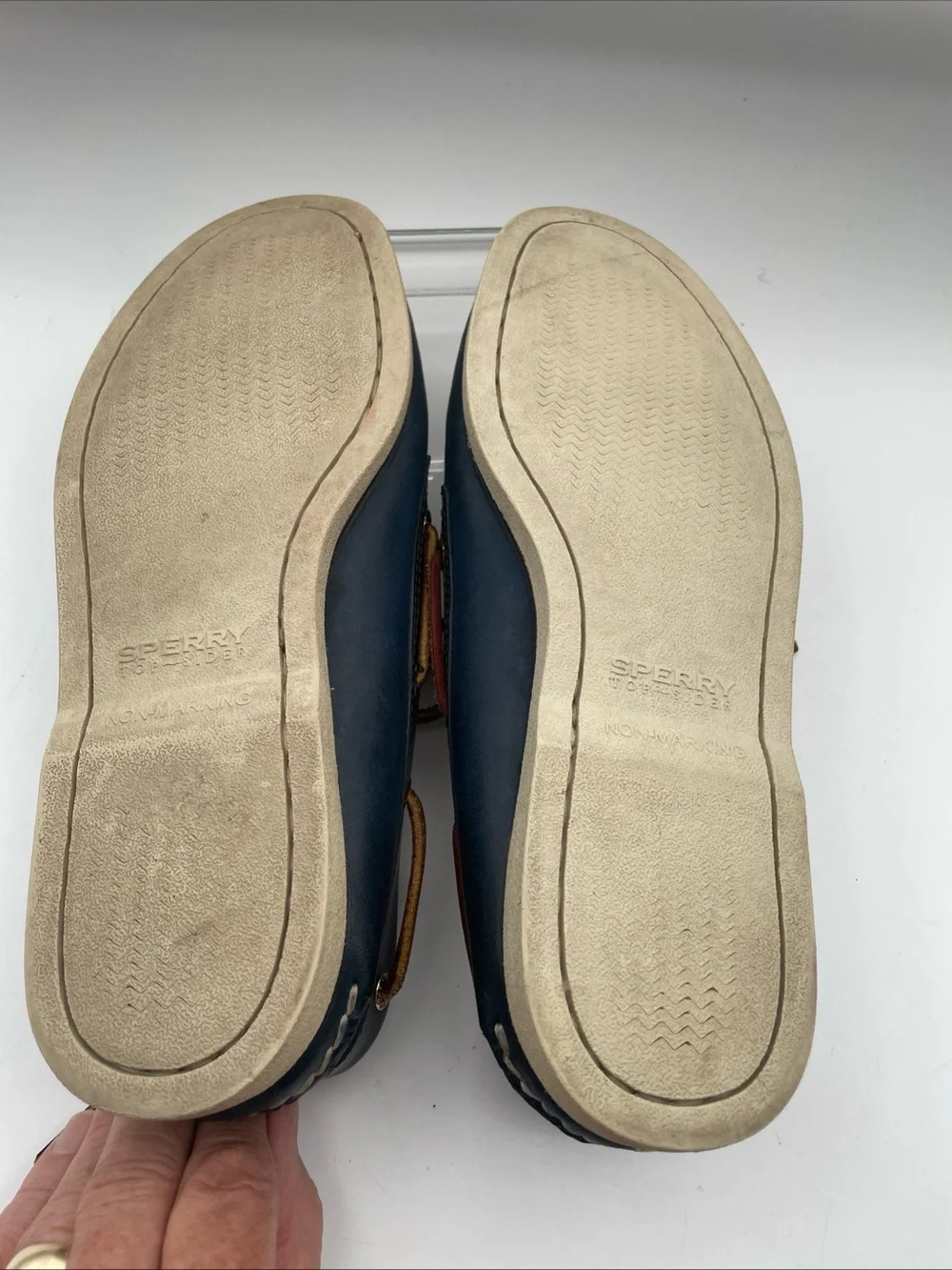 Sperry Gold Cup Navy Leather Boat Shoes with Brown Laces Men’s Size 8.5